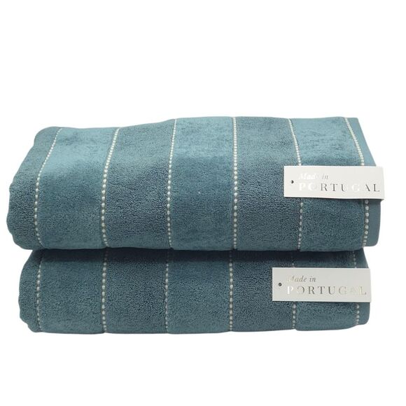 Felpinter 6pc 100% Cotton Towels Set Dark Aqua Stitched Stripe Made in Portugal - Picture 8 of 11